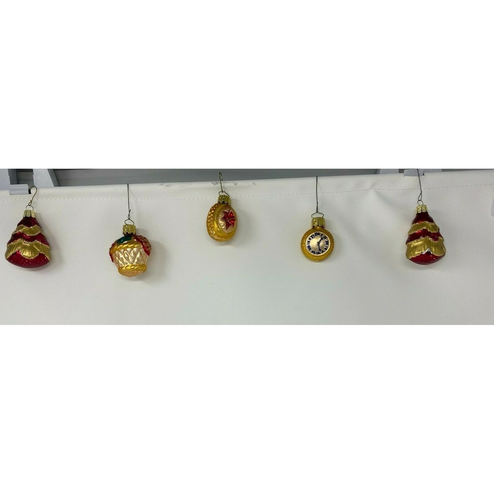 Lot of 5 vintage glass Christmas tree ornament Christborn Germany Clock Cupcake